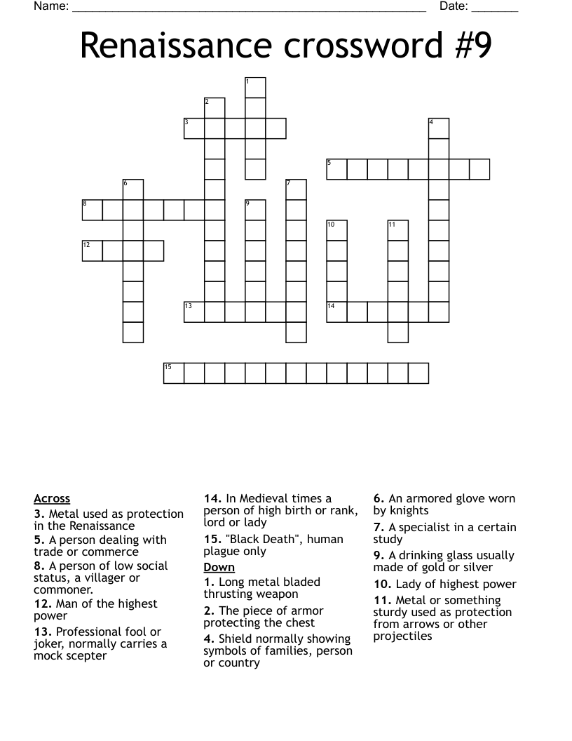 Renaissance crossword #9