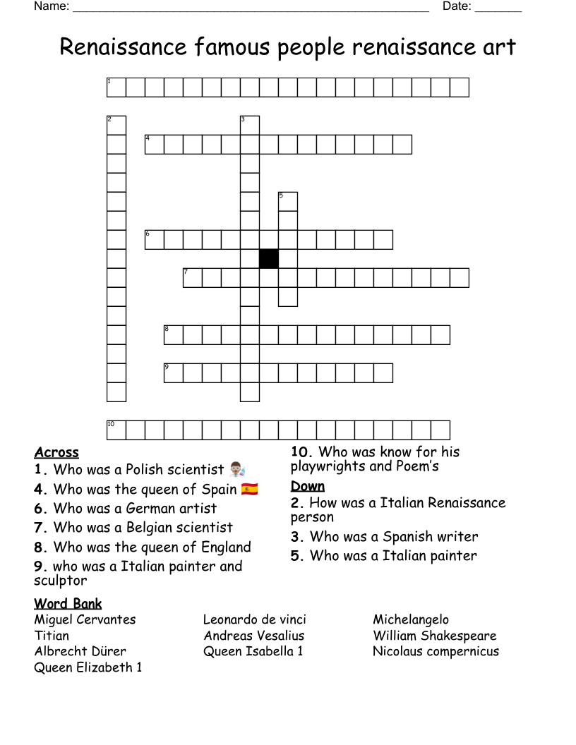 Renaissance famous people renaissance art Crossword