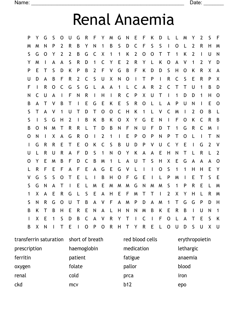 Renal Anaemia Word Search