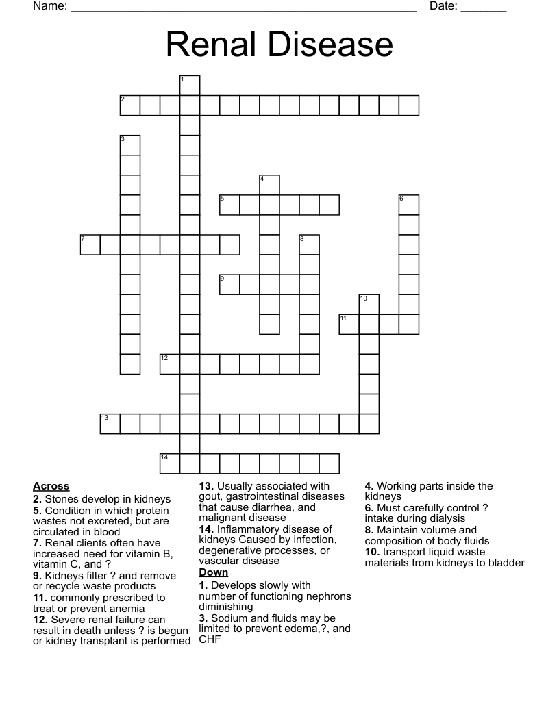 Renal Disease  Crossword