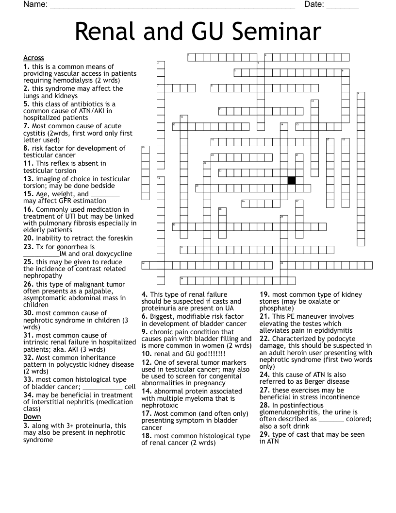 Renal and GU Seminar Crossword