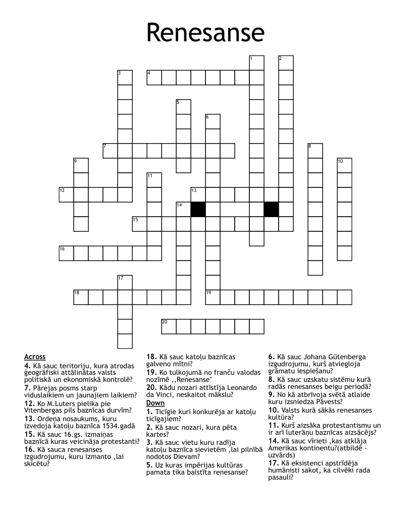 Renesanse Crossword