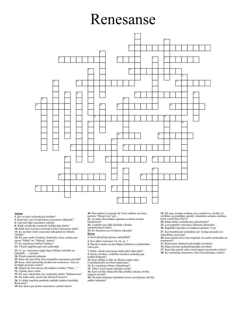 Renesanse Crossword