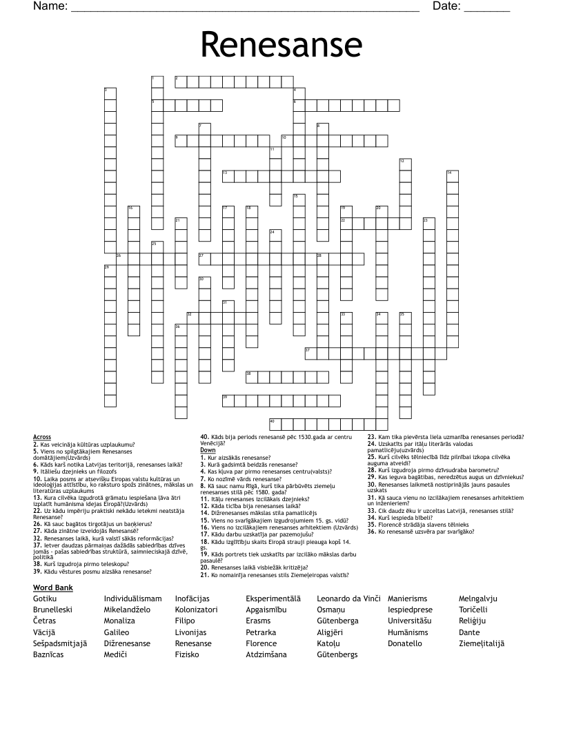 Renesanse Crossword