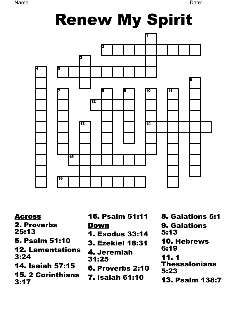 Renew My Spirit Crossword