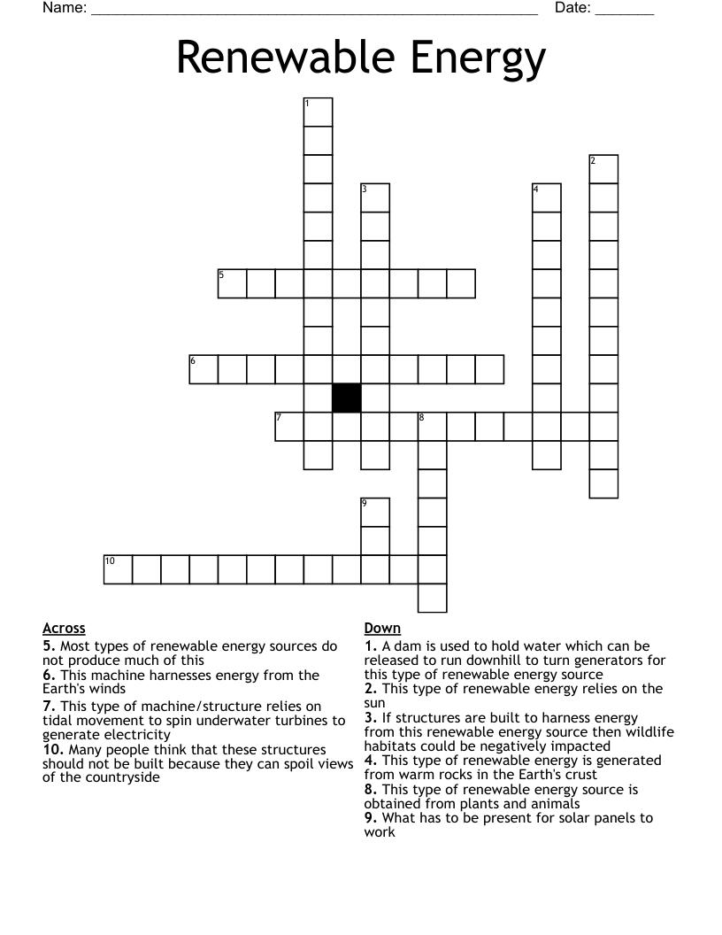 Renewable Energy Crossword