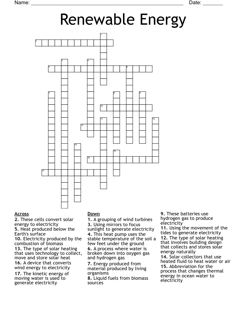 Renewable Energy Crossword