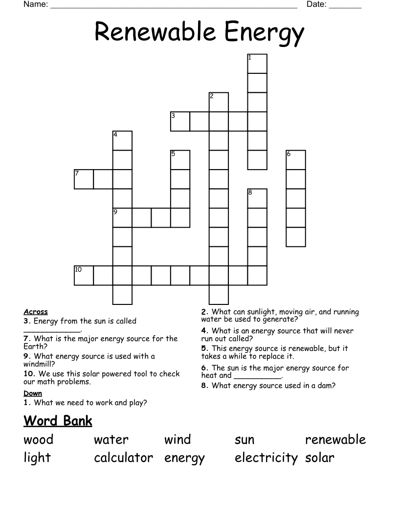 Renewable Energy Crossword