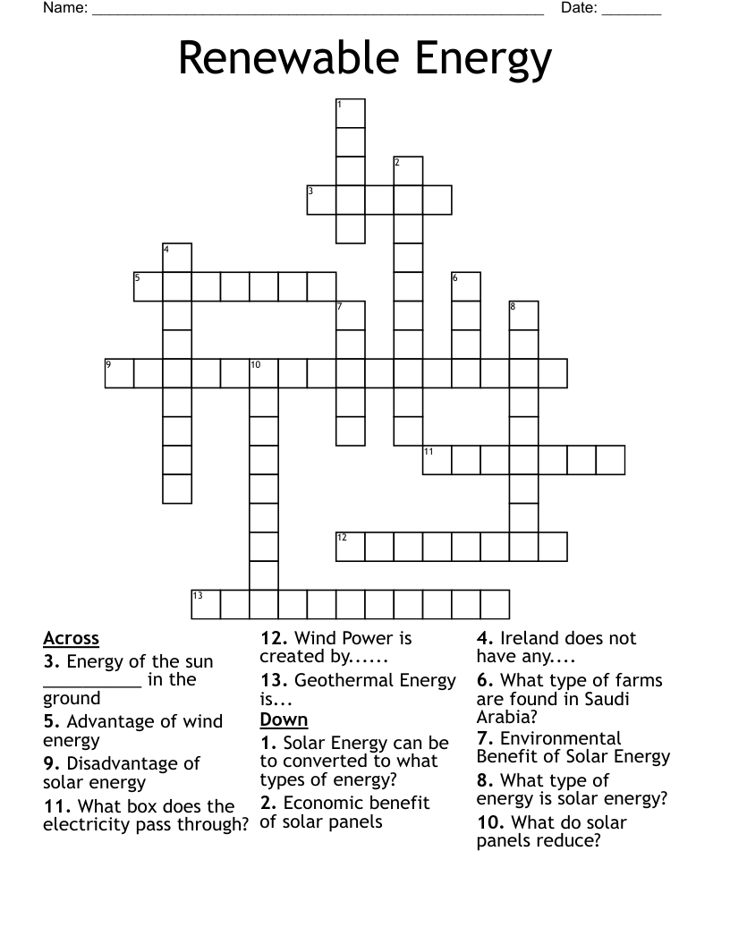 Renewable Energy  Crossword