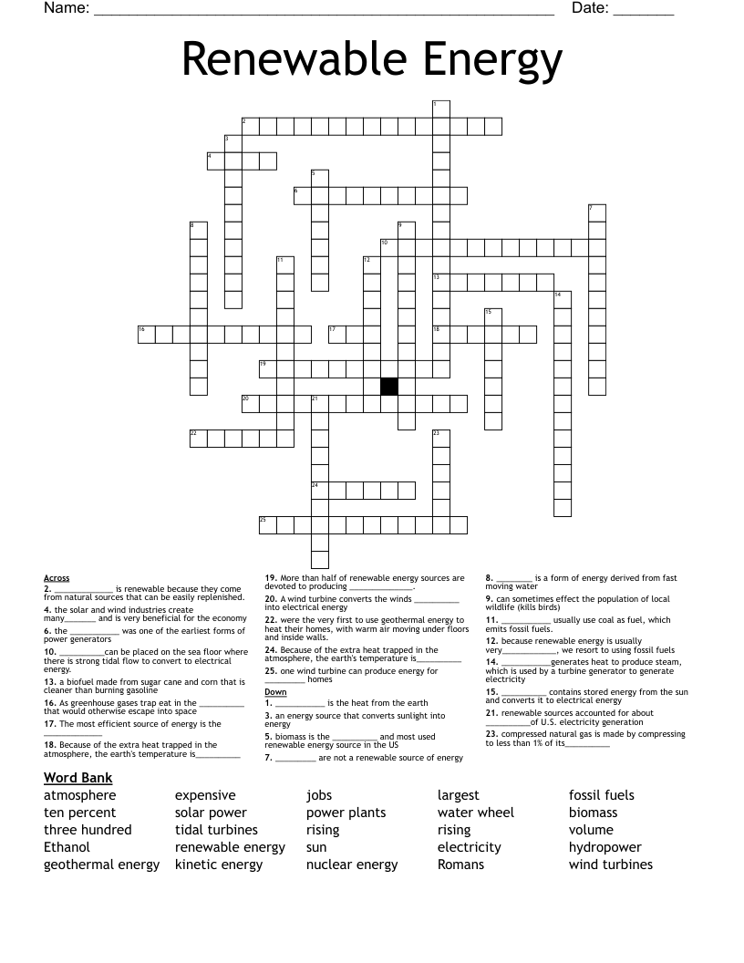 Renewable Energy  Crossword