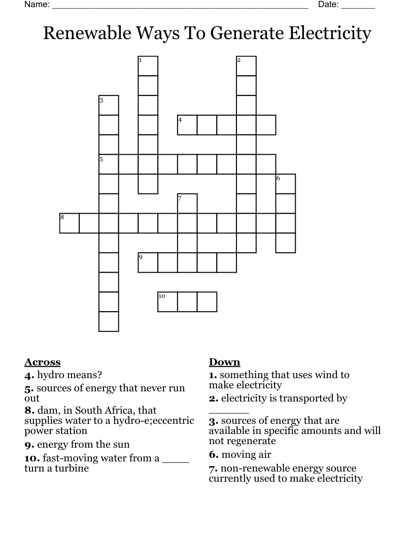 Renewable Ways To Generate Electricity Crossword