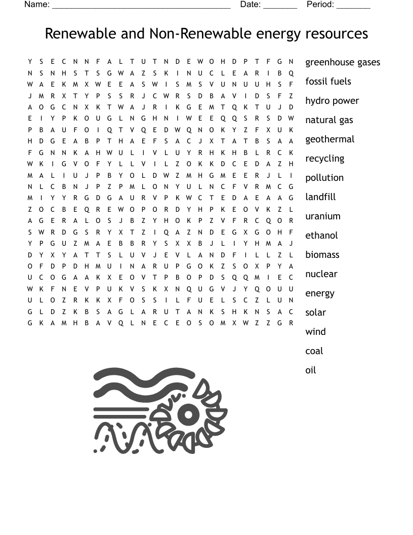 Renewable and Non-Renewable energy resources  Word Search