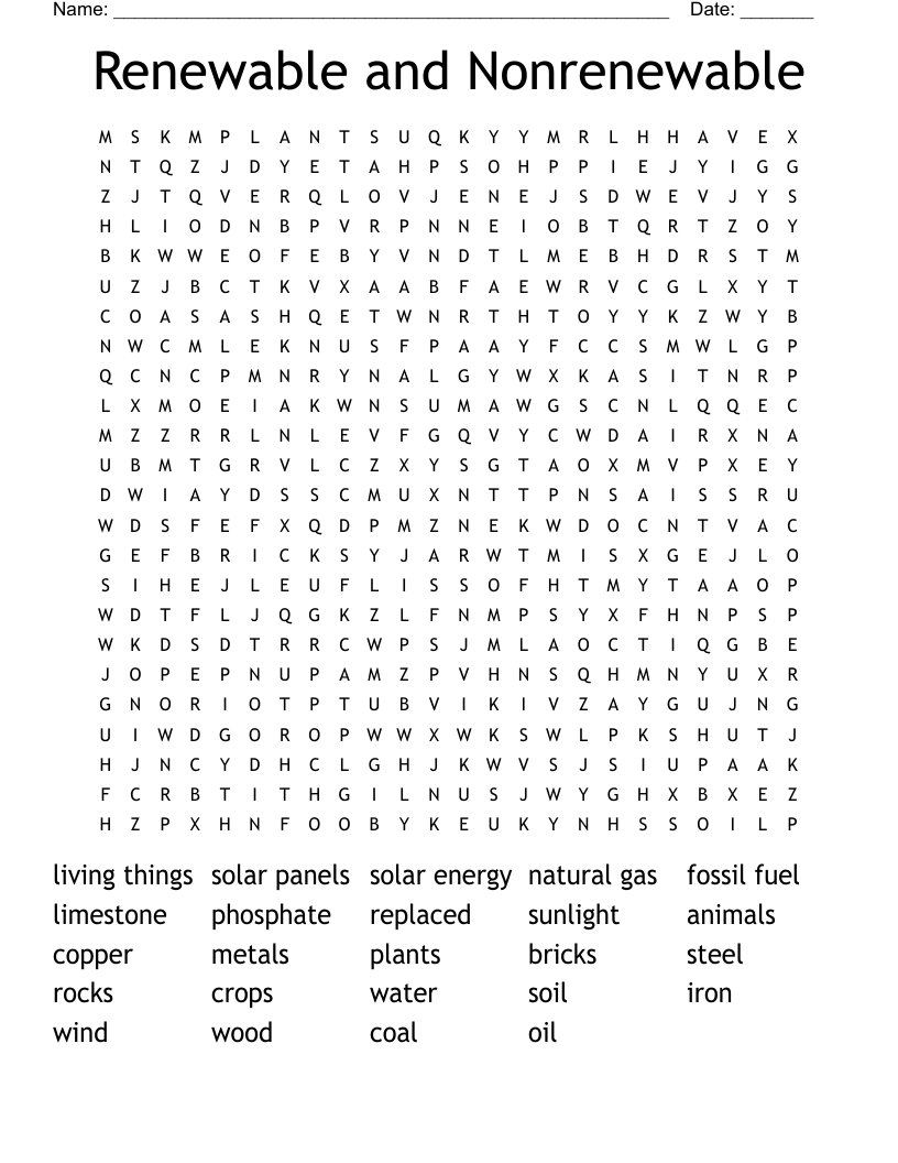 Renewable and Nonrenewable Word Search