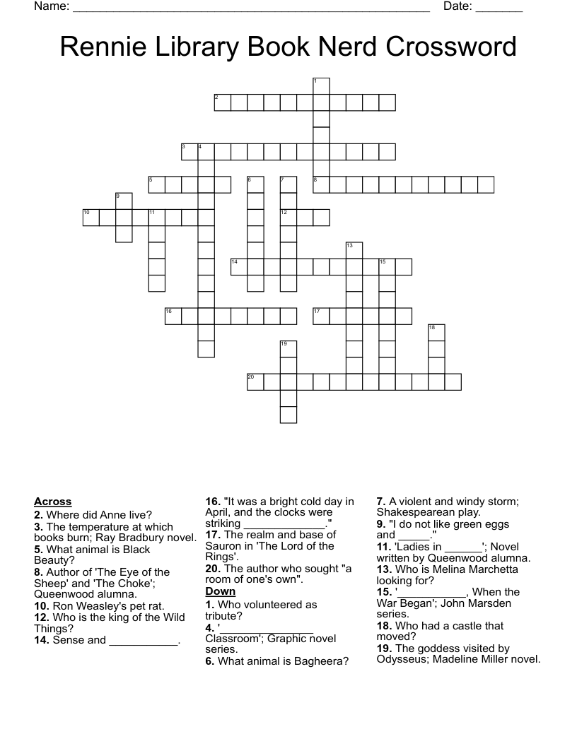 Rennie Library Book Nerd Crossword