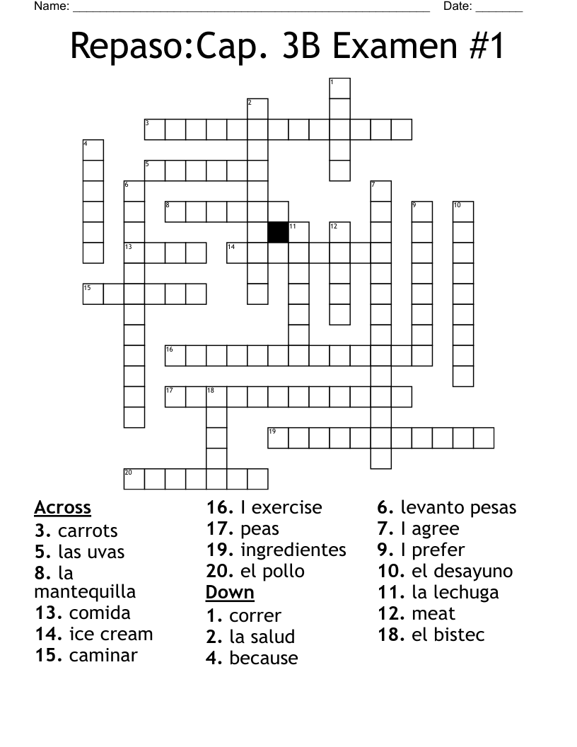 Repaso:Cap. 3B Examen #1 Crossword