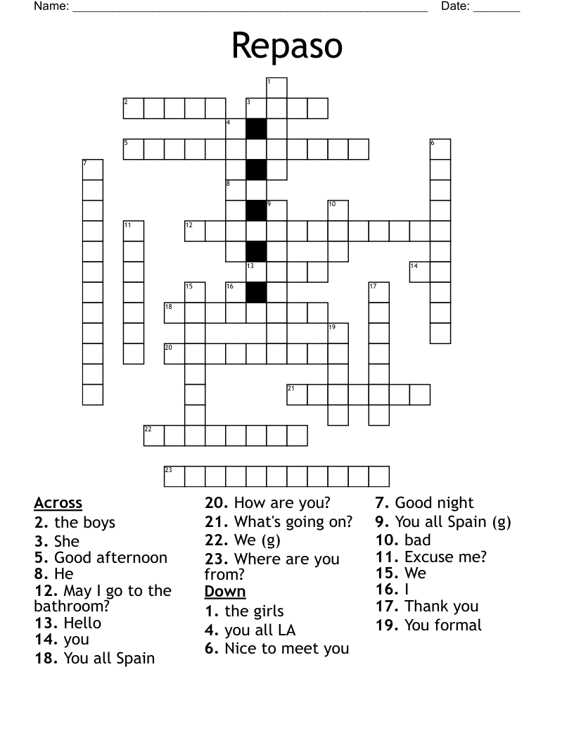 Repaso Crossword