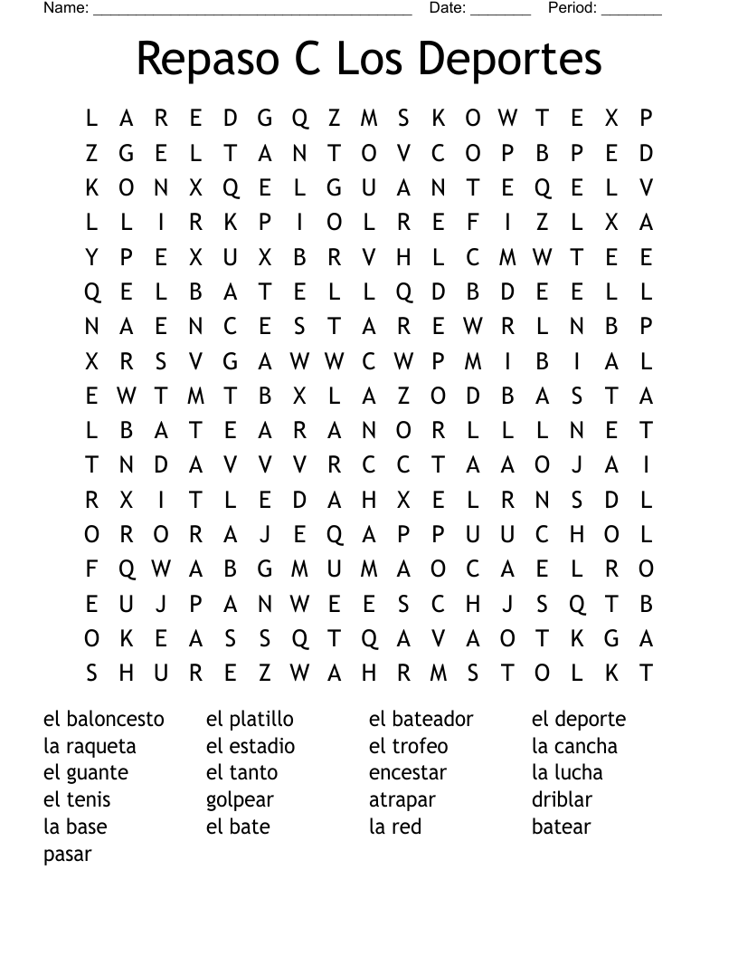 Repaso C Los Deportes  Word Search