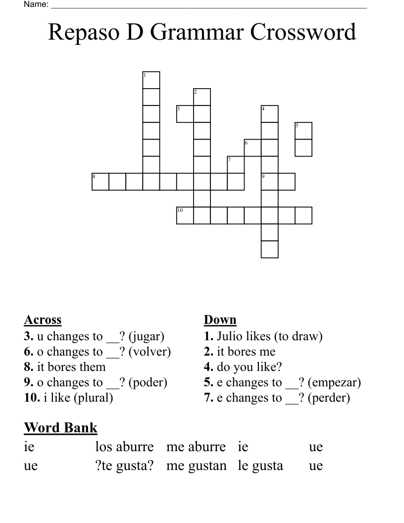 Repaso D Grammar Crossword  