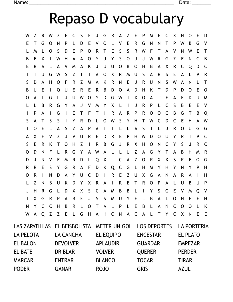 Repaso D vocabulary Word Search