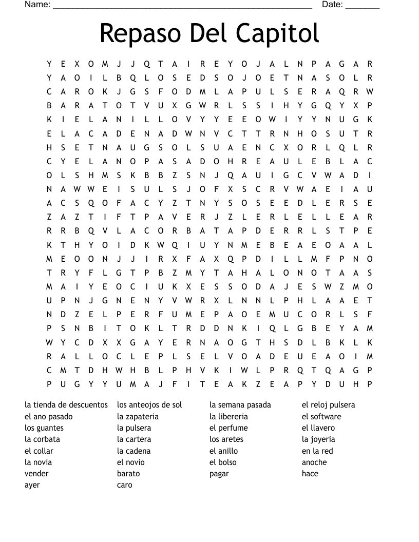 Repaso Del Capitol Word Search