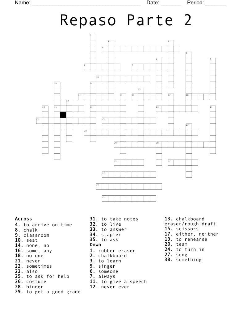 Repaso Parte 2 Crossword