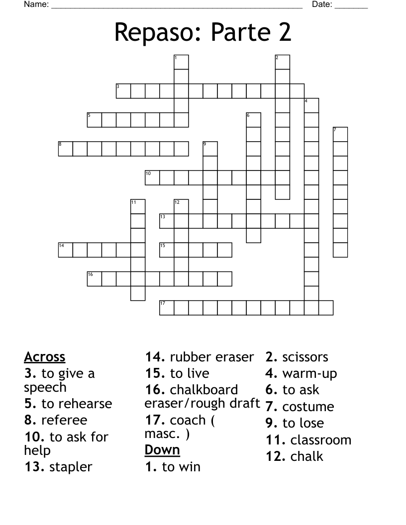 Repaso: Parte 2 Crossword