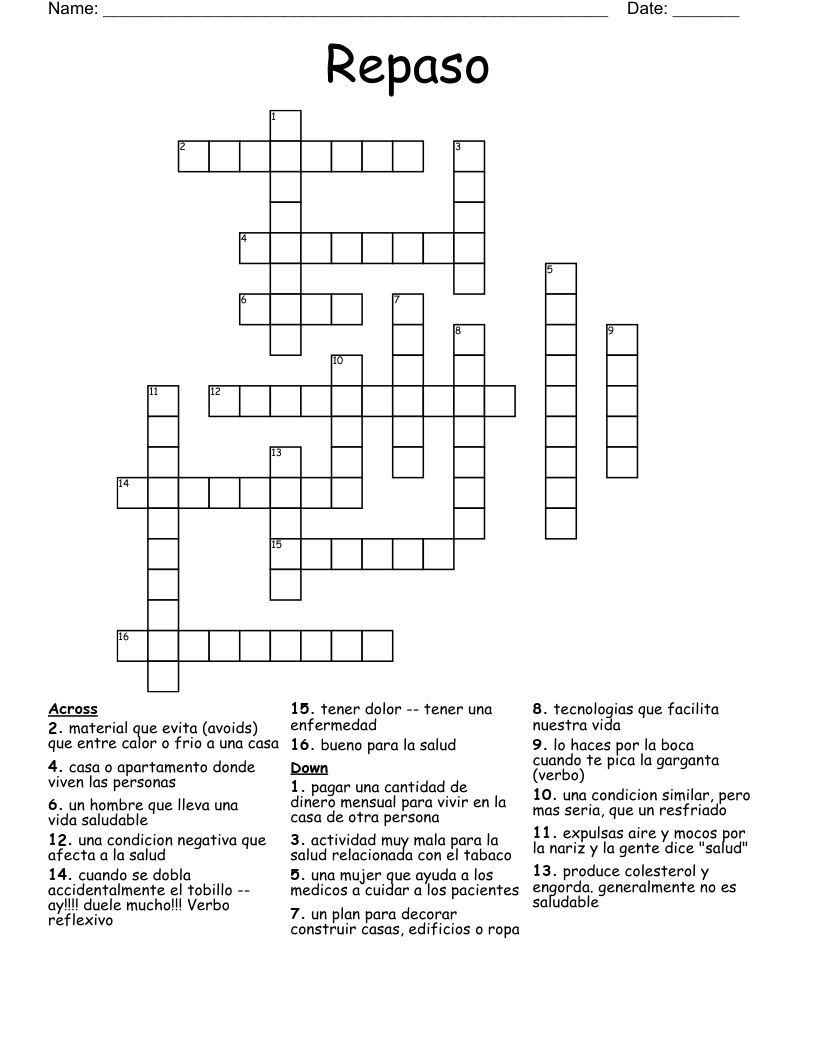 Repaso  Crossword