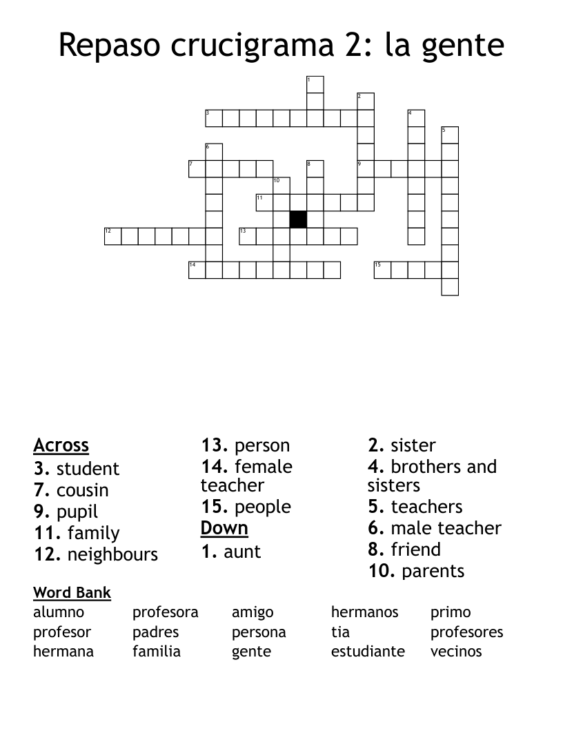 Repaso crucigrama 2: la gente Crossword