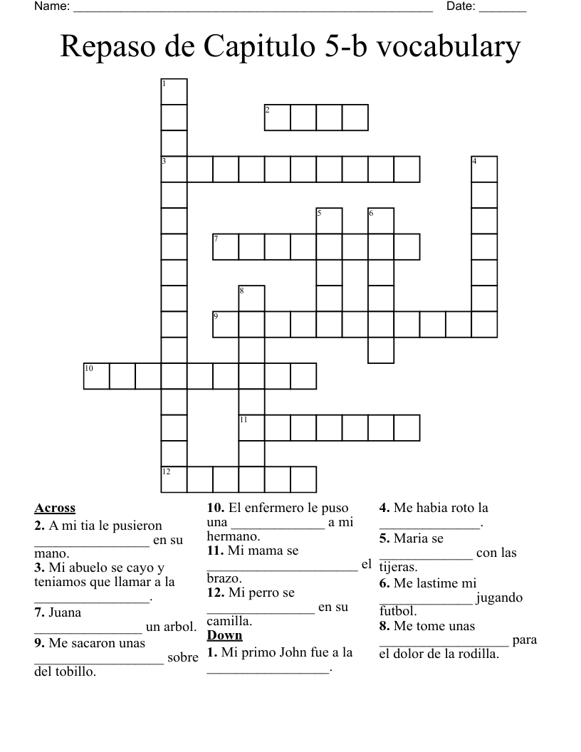 Repaso de Capitulo 5-b vocabulary Crossword