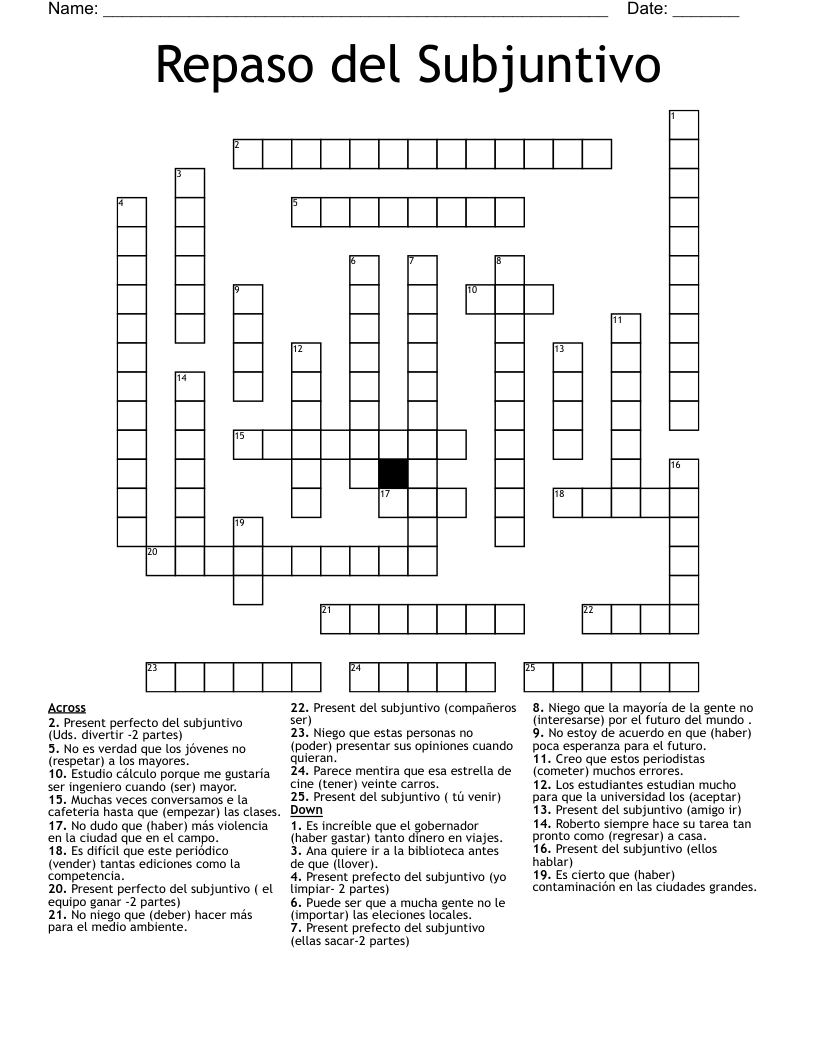 Repaso del Subjuntivo Crossword