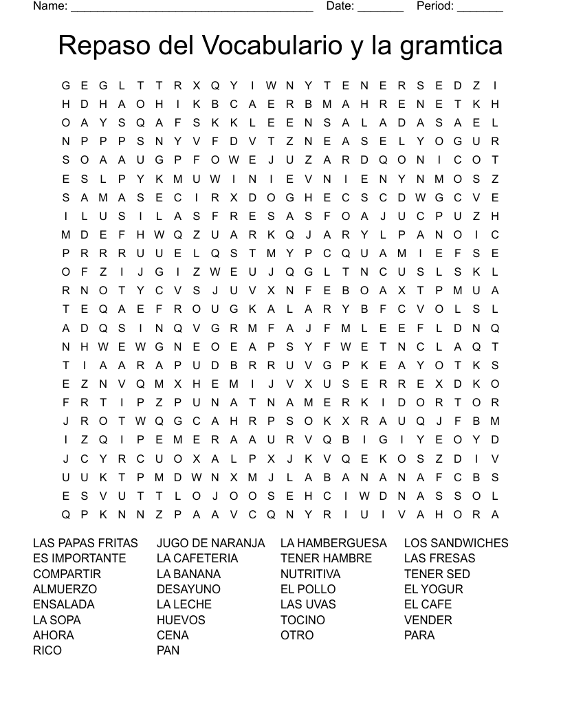 Repaso del Vocabulario y la gramtica Word Search