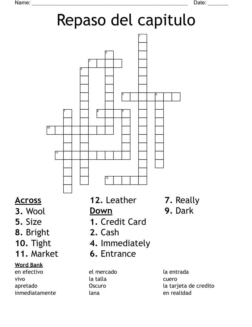 Repaso del capitulo Crossword