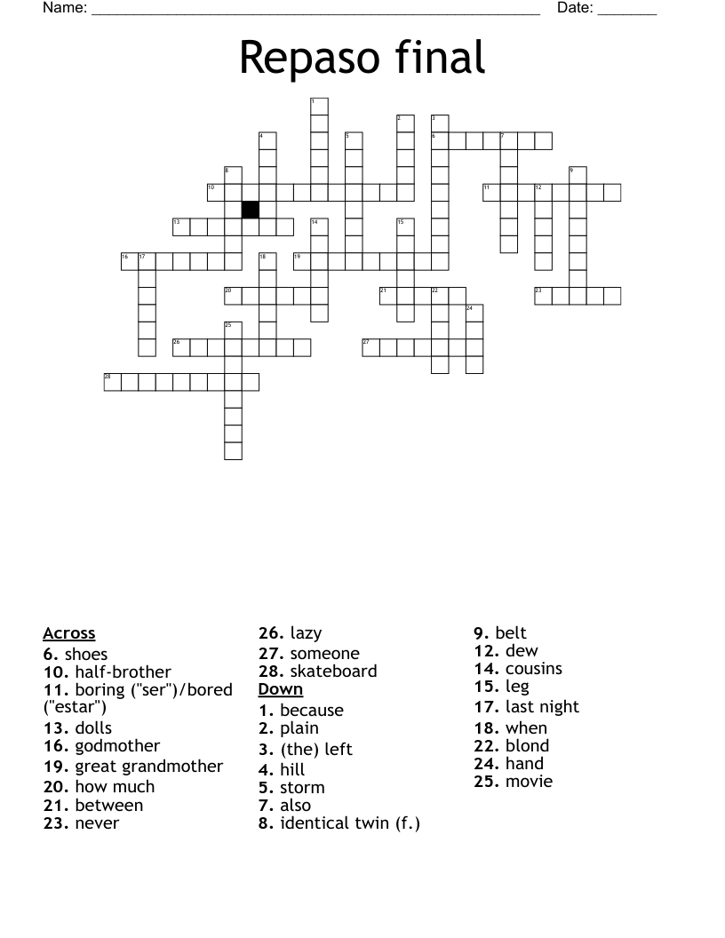 Repaso final Crossword