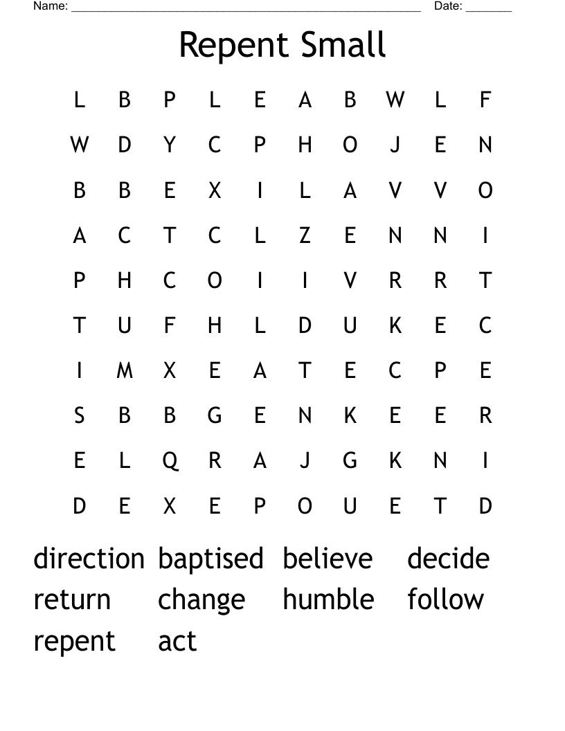 Repent Small Word Search