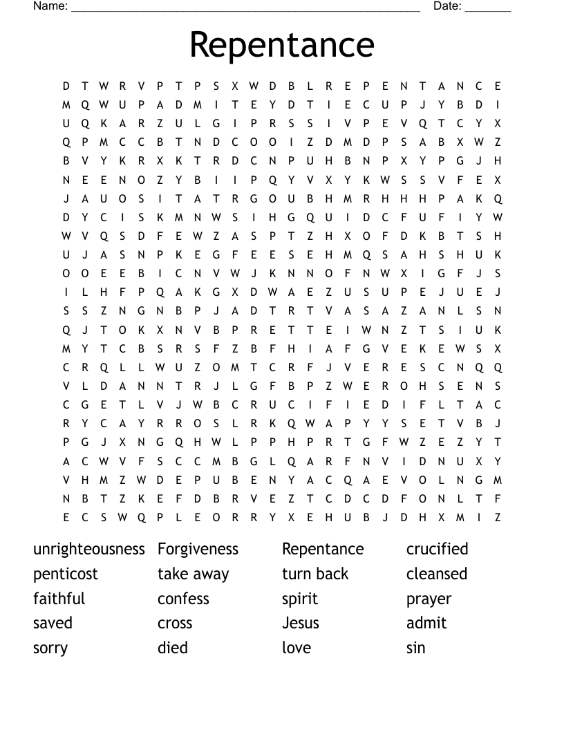 Repentance Word Search