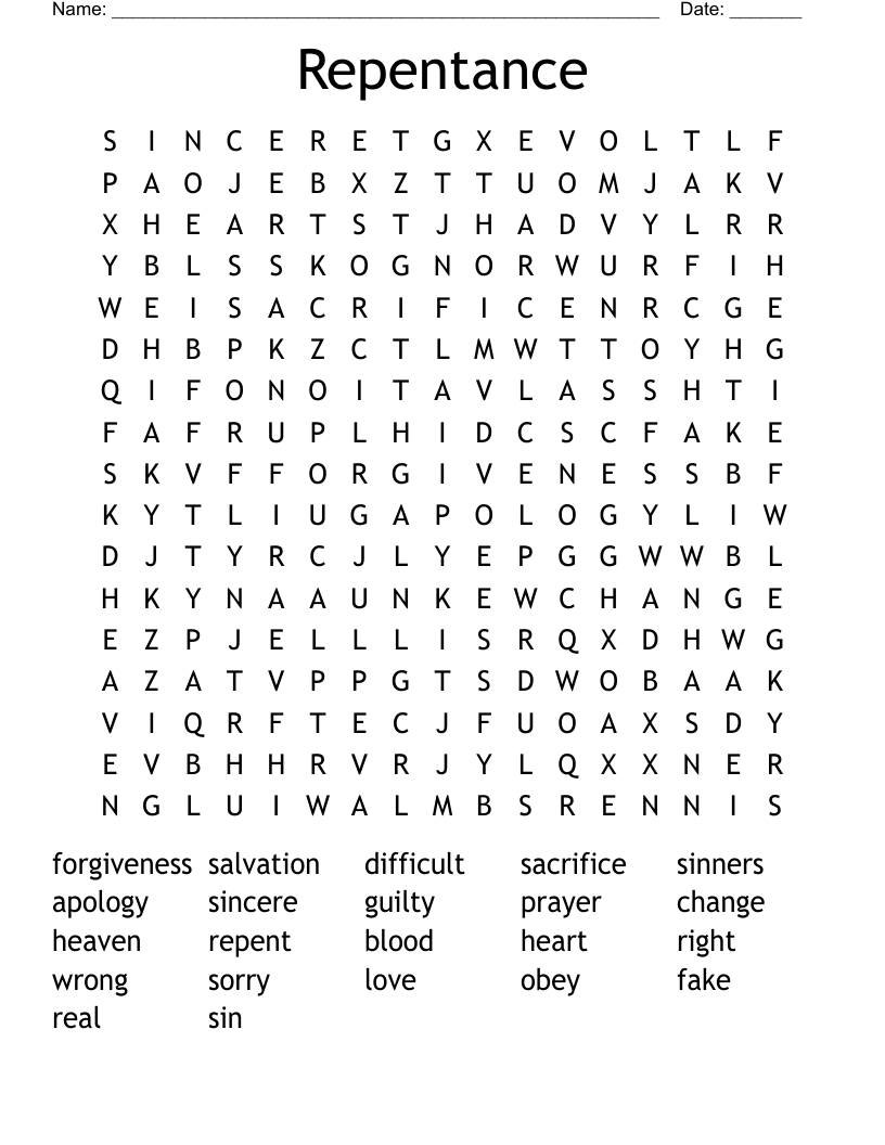 Repentance Word Search