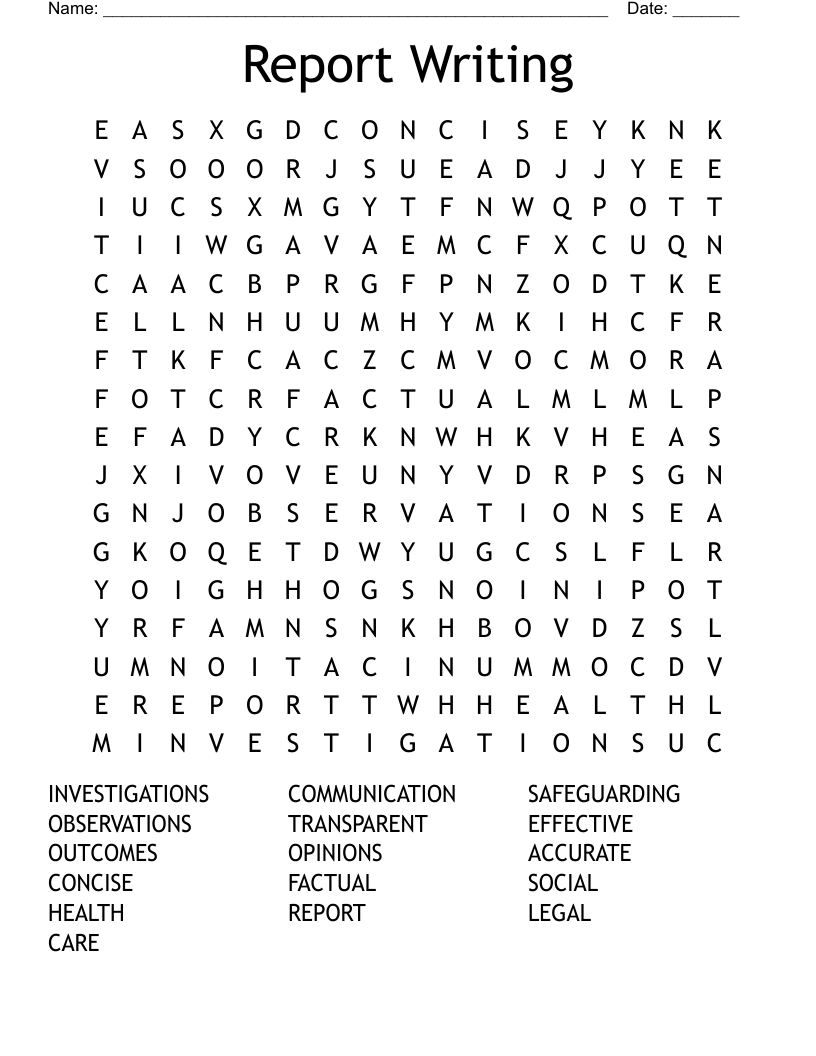Report Writing Word Search