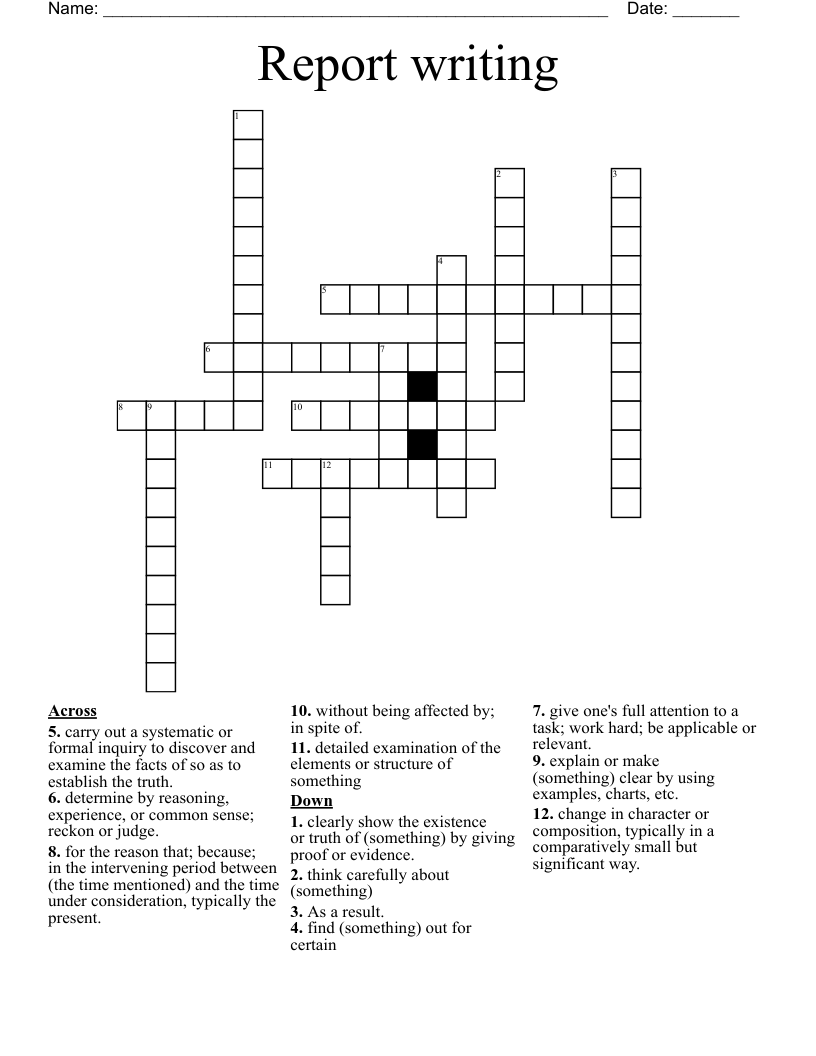 Report writing Crossword