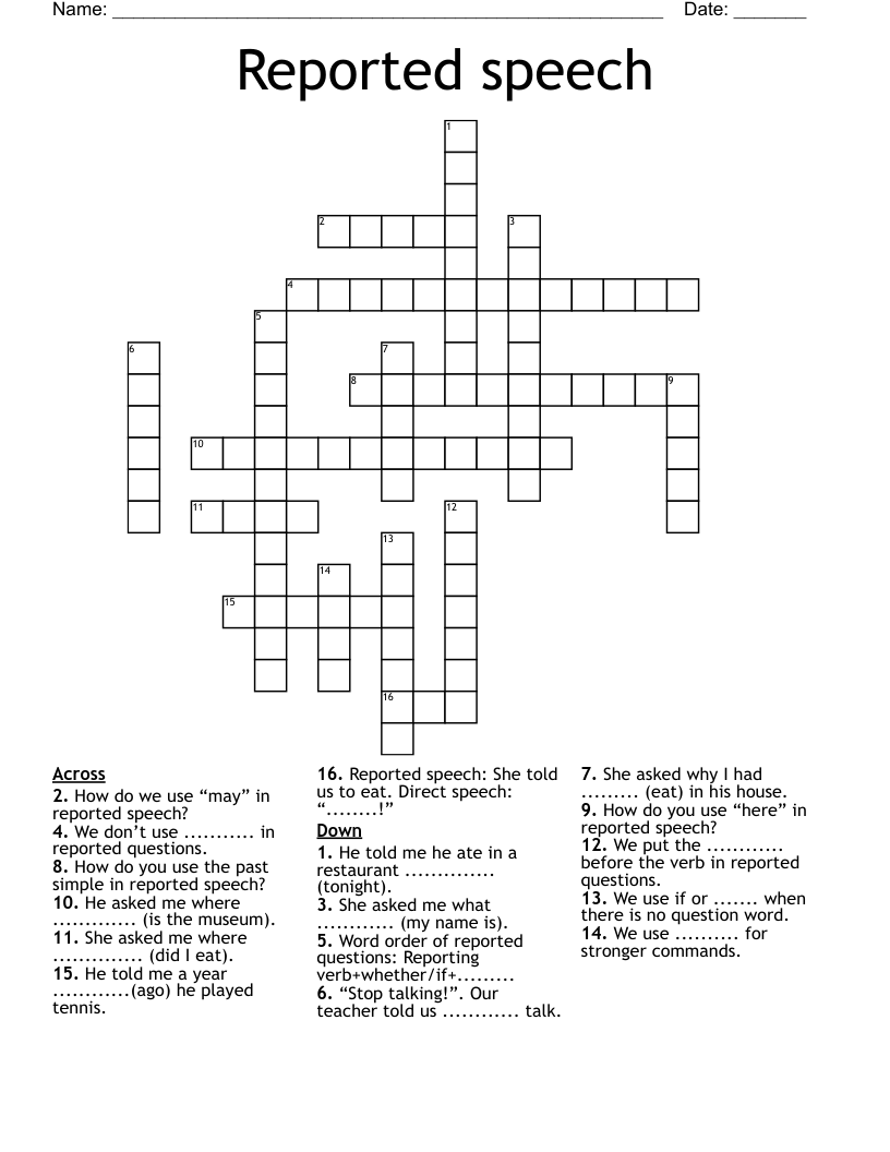 Reported speech Crossword