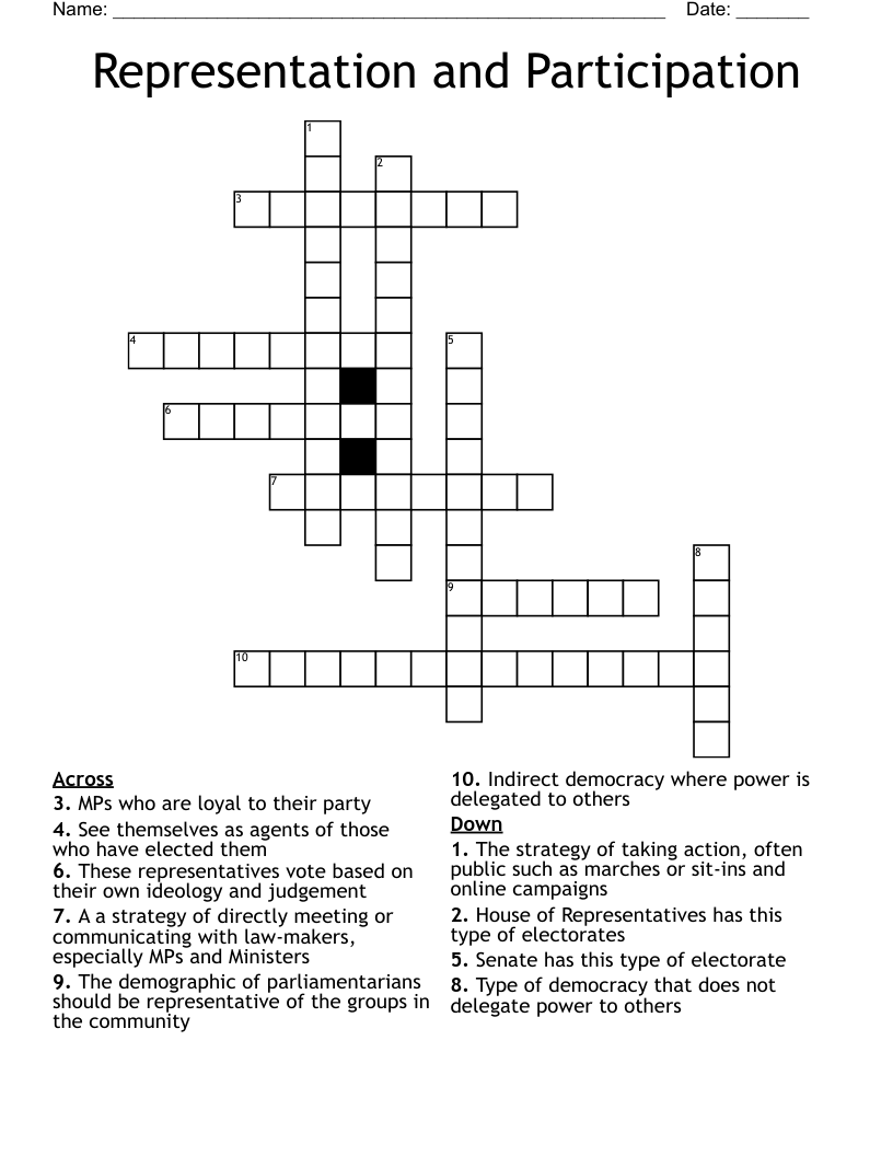 Representation and Participation Crossword