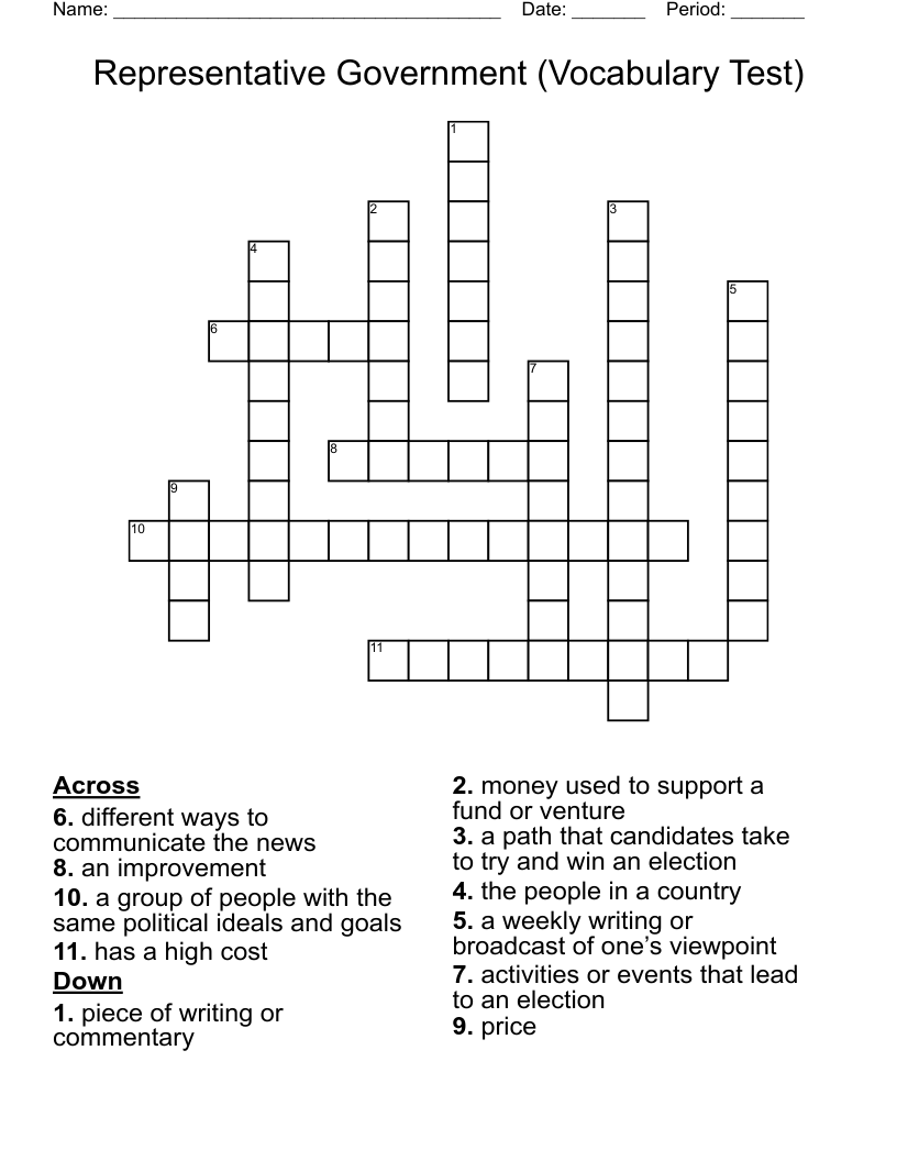 Representative Government (Vocabulary Test) Crossword