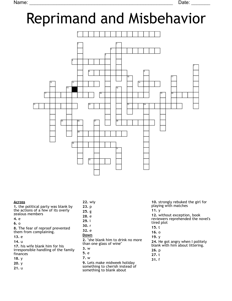 Reprimand and Misbehavior Crossword