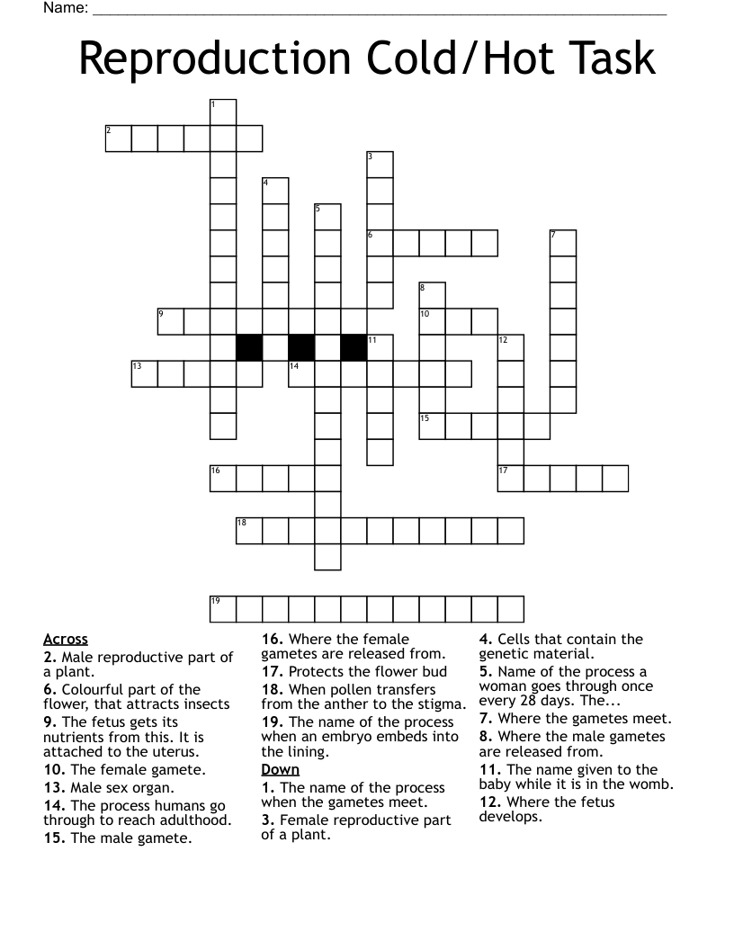 Reproduction Cold/Hot Task Crossword