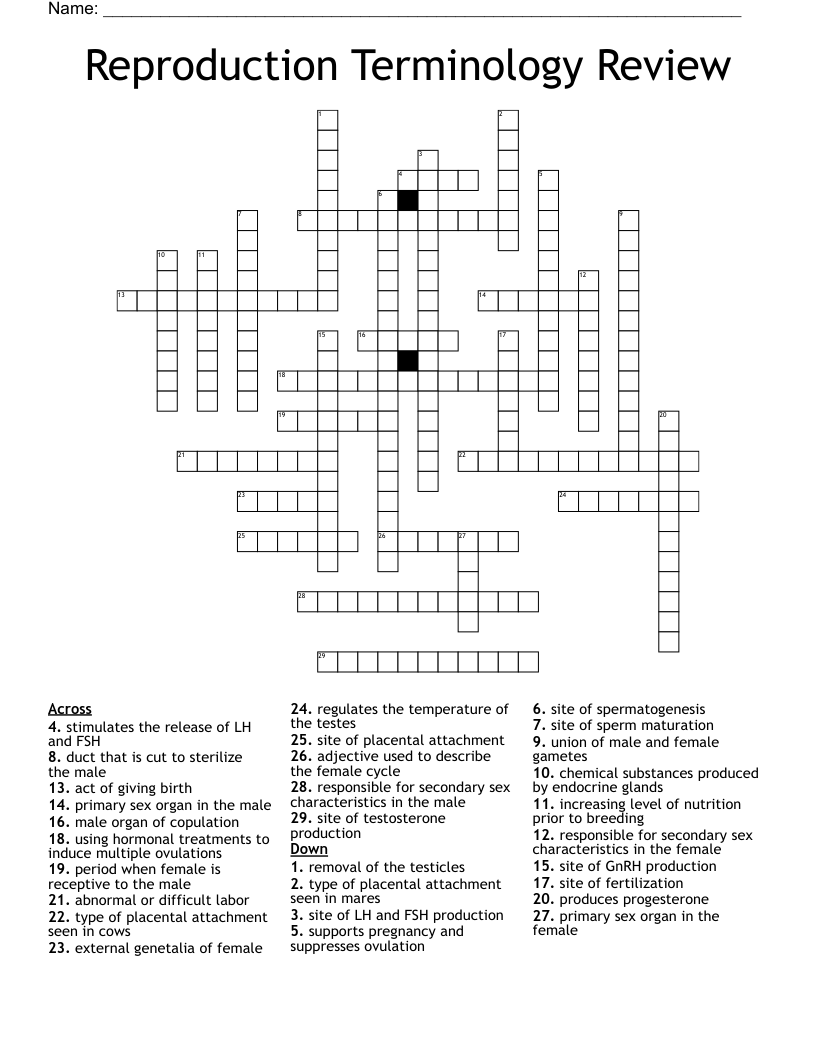 Reproduction Terminology Review Crossword