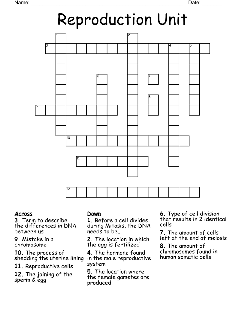 Reproduction Unit Crossword