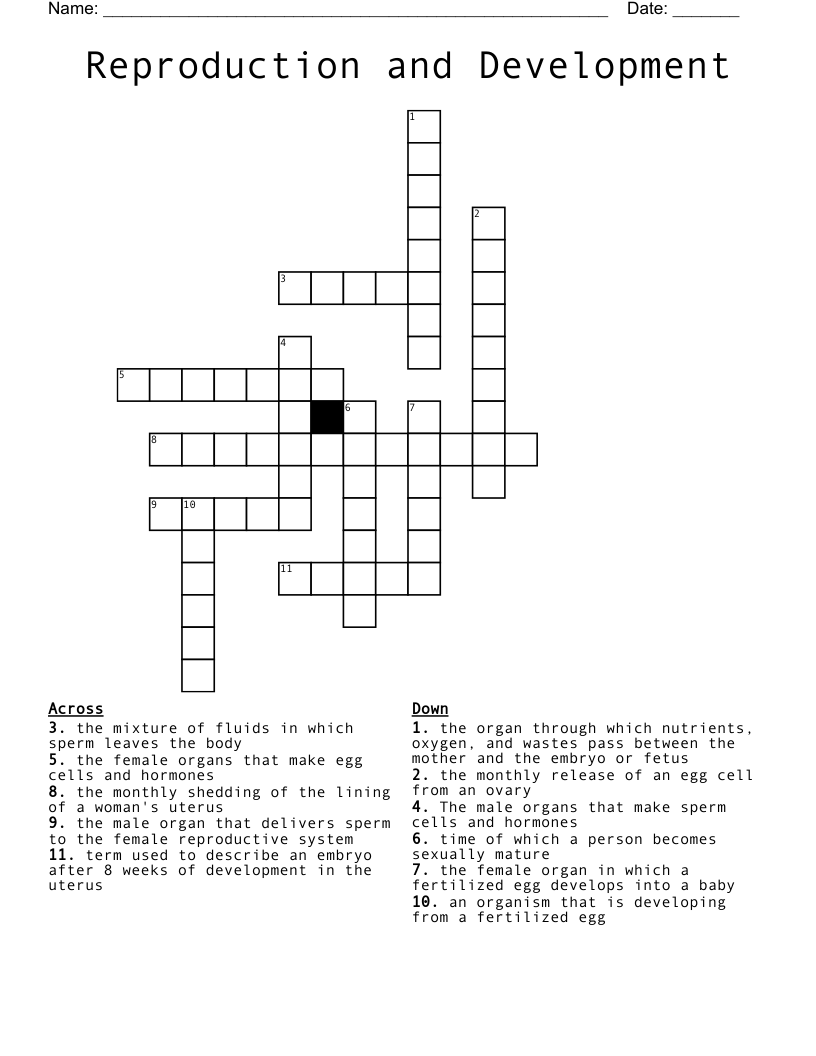 Reproduction and Development Crossword
