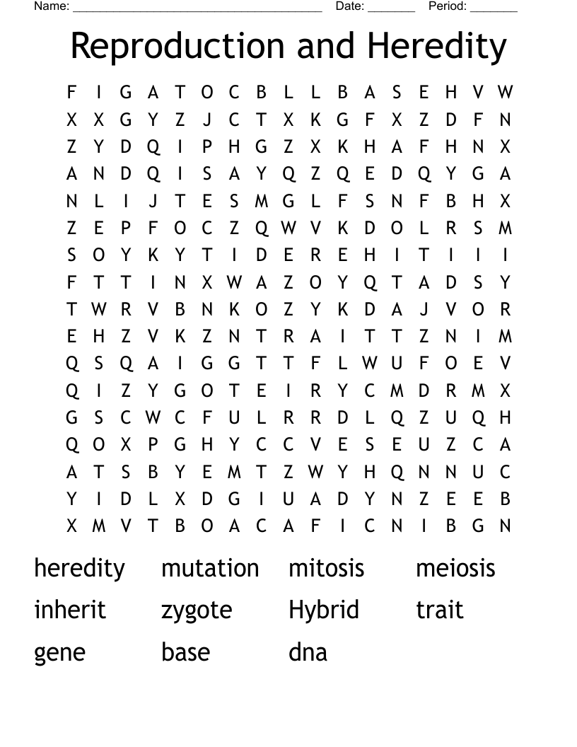 Reproduction and Heredity Word Search