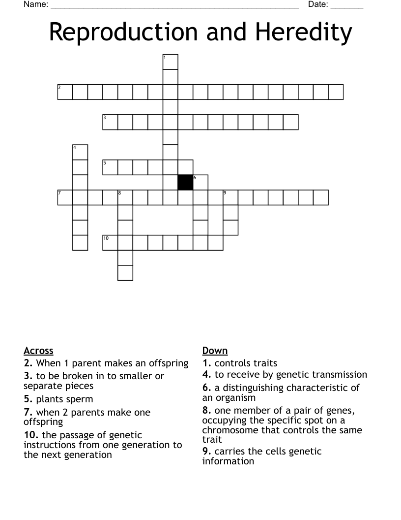 Reproduction and Heredity Crossword