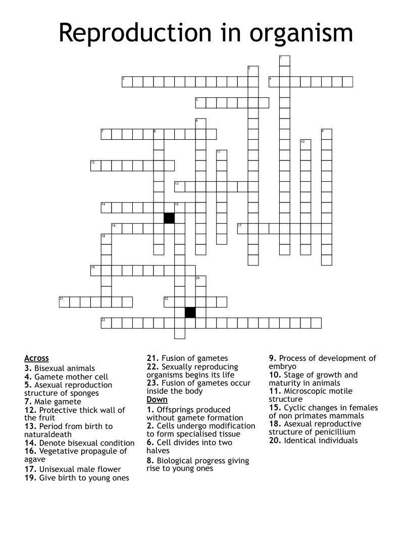 Reproduction in organism Crossword