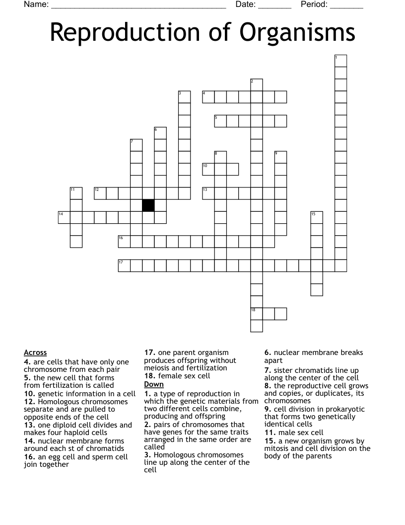Reproduction of Organisms Crossword